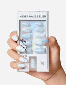 NEVER HAVE  Womens I EVER Stripes N Snoopy Short Almond Press-On Nails, Blue