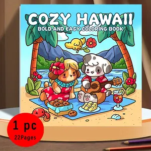 Cozy Hawaii Bold and Easy Art Coloring Book for Adults & Kids, 22 Cute Kawaii Summer Beach Animal Coloring Pages, 120gsm Thick Paper No Bleed Through, Odorless, Easy to Color Stress Relief Coloring Book, Perfect Gift for Hawaii & Summer Lovers