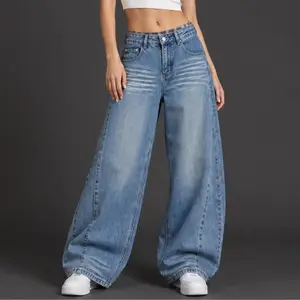 Flooo Vintage Washed Wide Leg Jeans – Y2K Baggy Denim High Waist Straight Pants