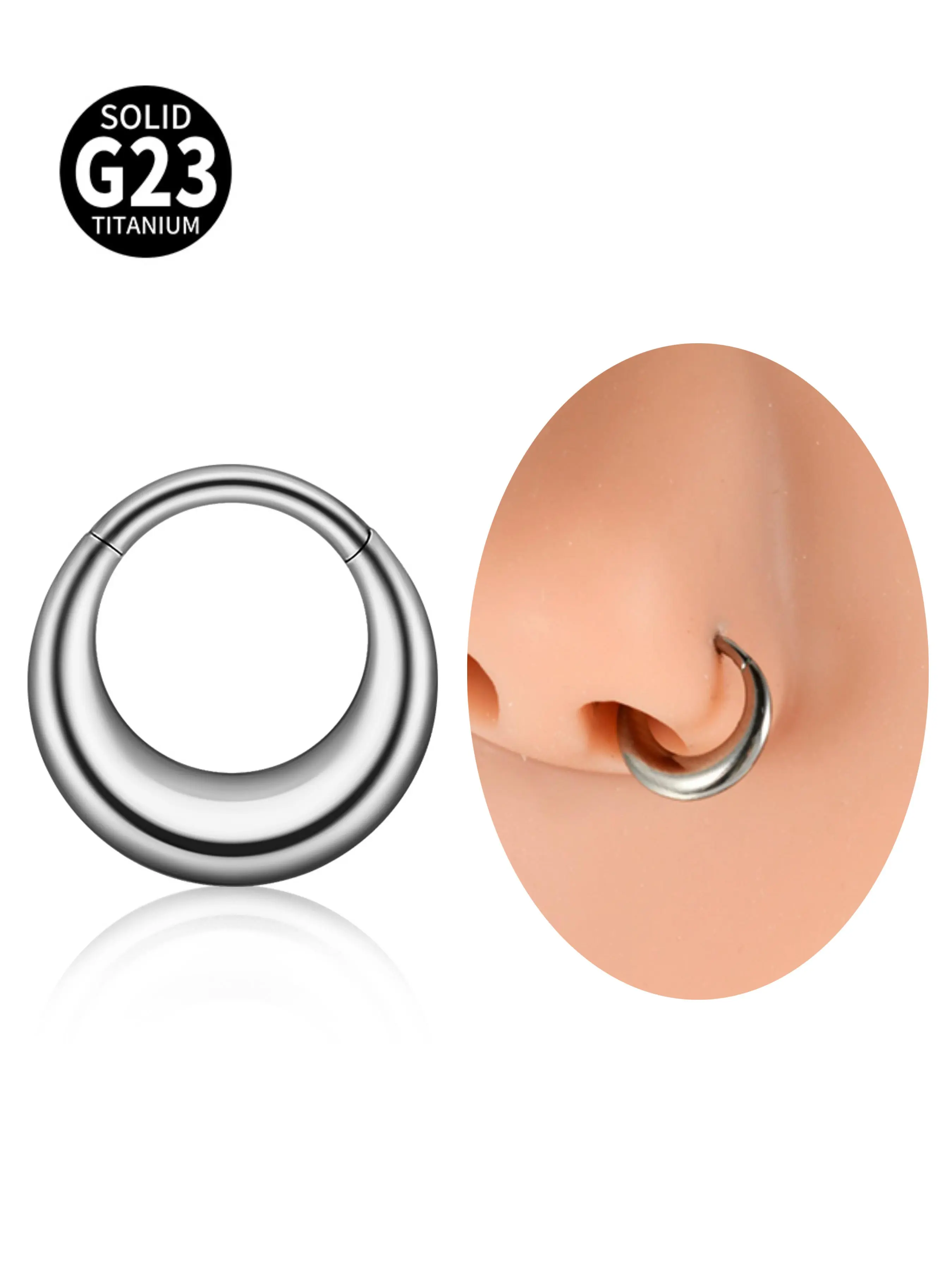 F136 Titanium Moon Septum Ring Hoop, Hinged Clicker Nose Septum Rings, Nipple Lobe Cartilage Ear Stud, Piercing Jewelry