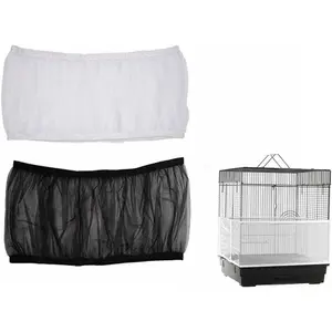 ISMARTEN Bird Cage Seed Catcher (2 Pack), Airy Gauze Bird Cage Cover Seeds Guard Dust-Proof Universal Birdcage Accessories Mesh Net Cover (Black + White, M)