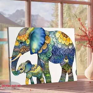 1pc Boho Elephant Canvas Wall Art - Vibrant Watercolor Painting with Wooden Frame, Colorful Tribal Illustration, 29. 97x39.. 88 cm, Perfect for Bedroom, Living Room, Bathroom & Kitchen Decor, Ideal Holiday Gift, Elephant Decor, Wall Picture, Wall Decorati