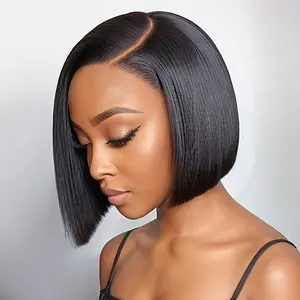 Fashionable 13X4 Straight Lace Front Wigs Short Bob Lace Wigs Density 8-12 Inches Lightweight Human Hair Lace Bob Wigs Pre Plucked Straight 13x4 Transparent Lace Frontal Human Hair Bob Wigs for Women, Halloween, Christmas for Girlfriend & Occasion
