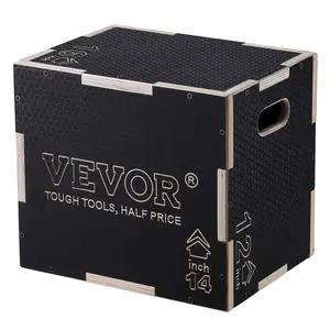 【Summervibes】VEVOR 3 in 1 Plyometric Jump Box, 16/14/12 Inch Wooden Plyo Box, Platform & Jumping Agility Box, Anti-Slip Fitness Exercise Step Up Box for Home Gym Training, Conditioning Strength Training, Black