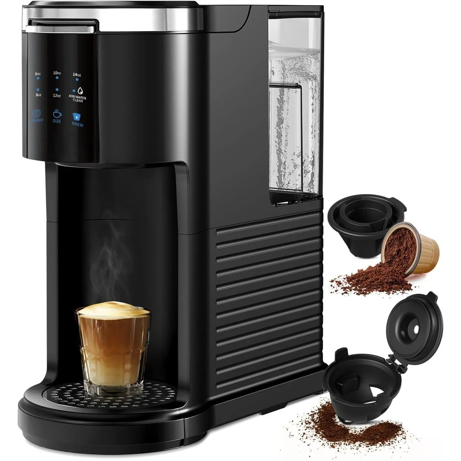 Kismile Single Serve Coffee Maker K Cup 2 in 1 with Auto Cleaning Shut Off for Ground Coffee & Pods 6 to 14 Oz Brew Sizes Mini One Cup Drip Coffee Maker Black timer function, Capsule Coffee Machine, Coffee Equipment