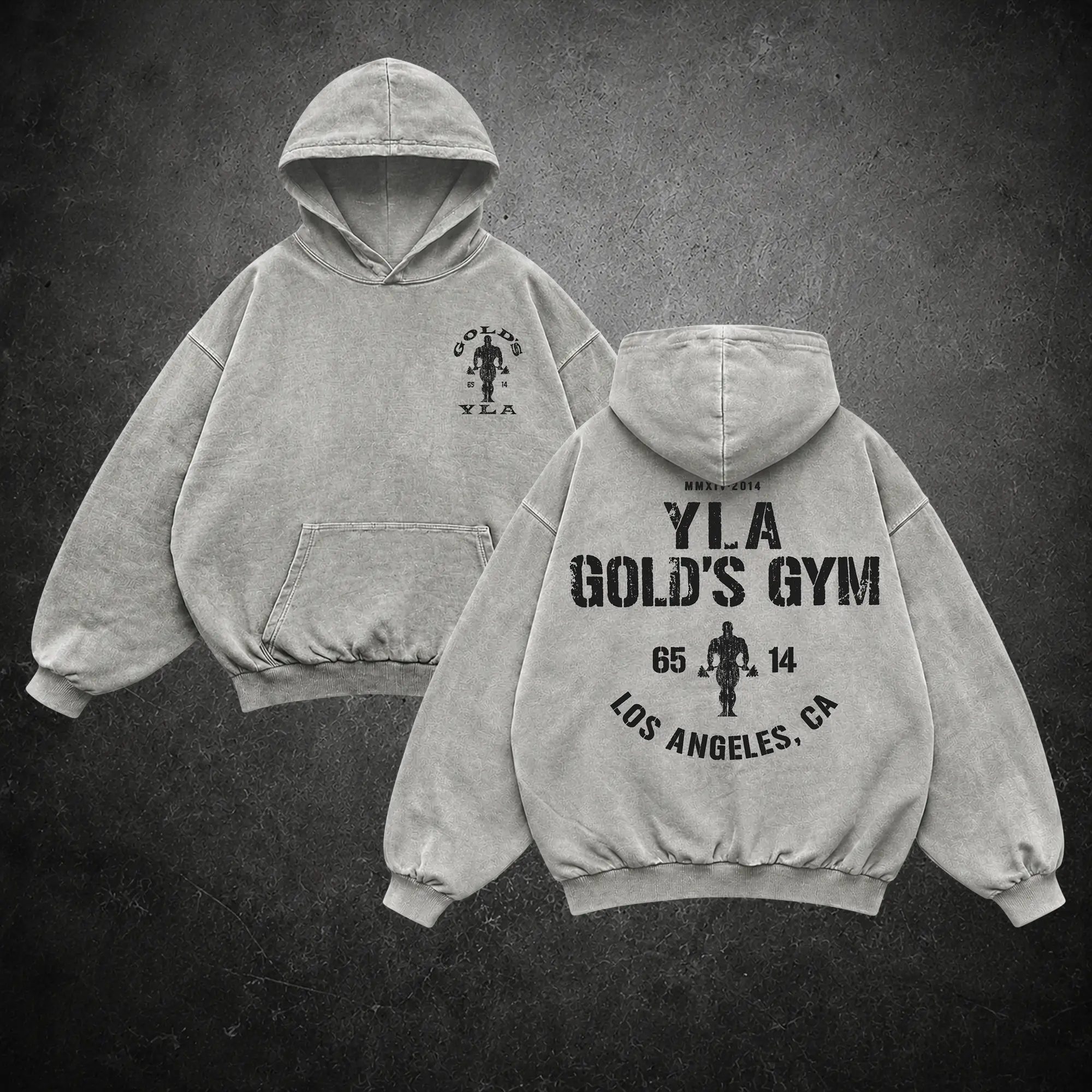 Golds YLA Los Angeles Oversize Washed Hoodie, Gym Apparel, Workout Wear, Training Men's Top, Aesthetic Shirt, Discipline, Strength, Focus