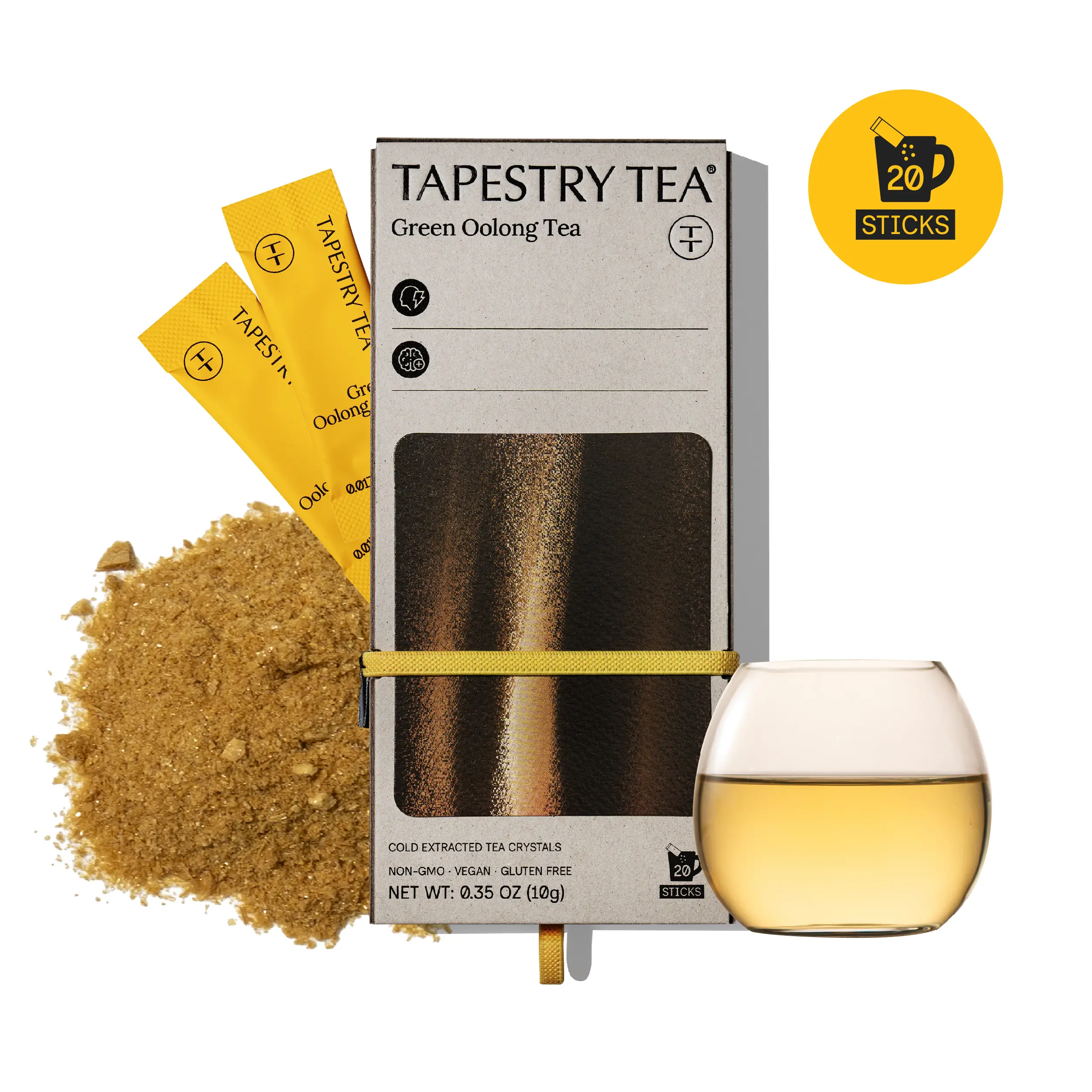 Tapestry Tea Premium Green Oolong Tea Crystals | Floral Orchid Notes & Smooth Taste | 3 Seconds to Everyday Energy | Hot or Cold Brew | 100% Whole Leaf Cold-Extracted Instant Tea Powder | 20 Sticks
