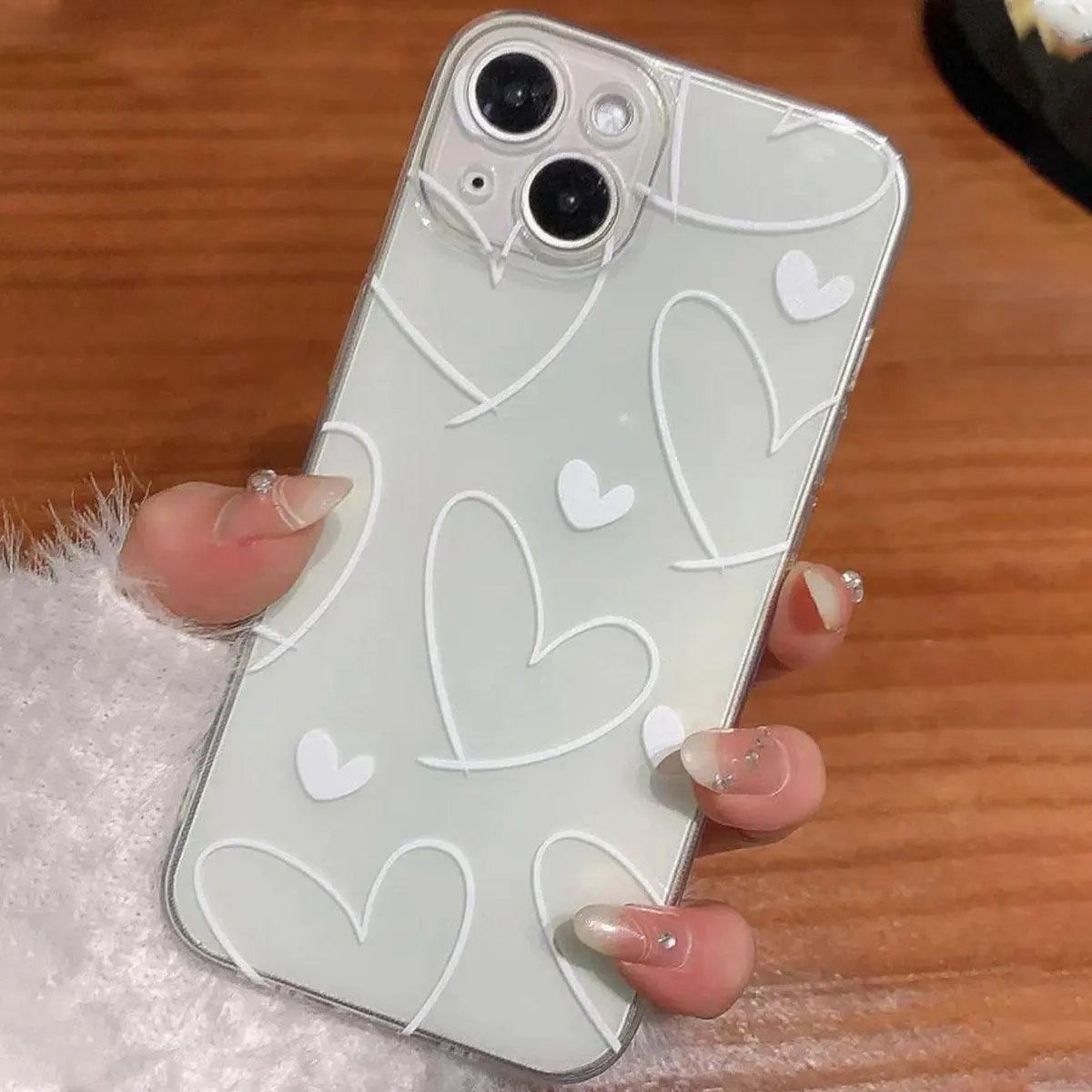 Heart Pattern Clear Phone Case, Decorative Phone Protective Cover, Phone Accessories Compatible With iPhone 11 12 13 14 15 Plus 16 Pro Max 17 Air.. Aesthetic Smartphone