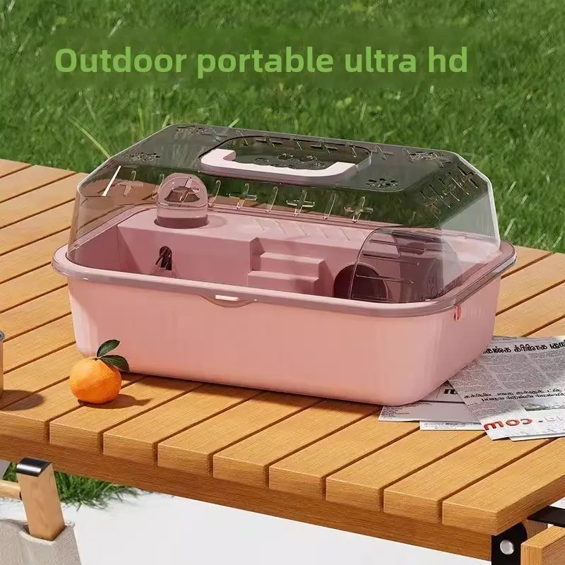 Portable Two-Story Acrylic Hamster Cage - Transparent Carry Case with Handle, Ideal for Home Habitat & Vet Travel