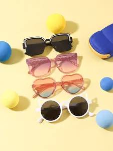 Sweet Square Heart Round Cartoon Frame Glasses, Casual Trendy Fashion Eyewear for Kids 4-8 Years, Lightweight Durable Daily Use