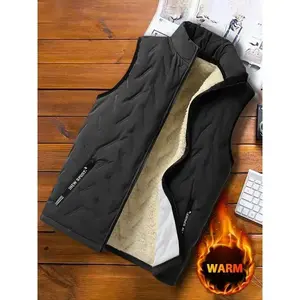 Men's Solid Zip Up Pocket Thermal Lined Gilet, Regular Fit Casual Sleeveless Outerwear for Fall & Winter, Men's Clothes for Daily Wear Menswear Tops