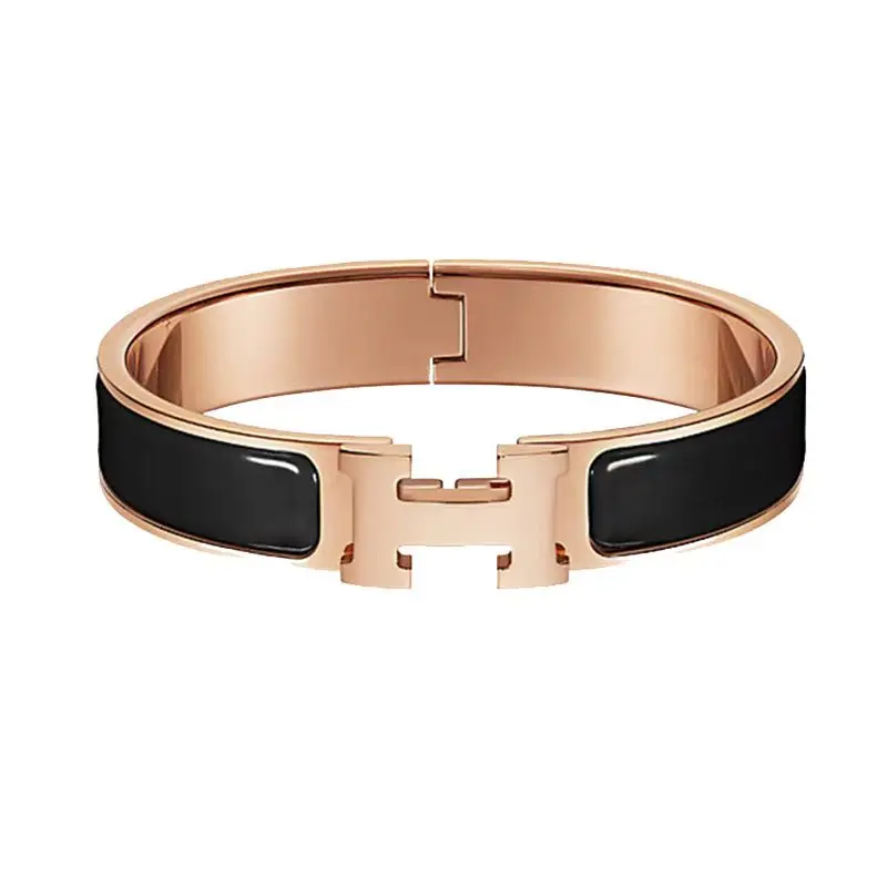 Pre-owned 99% New Hermès Clic H Bangle Rose Gold Black Enamel Women Luxury Designer Bracelet