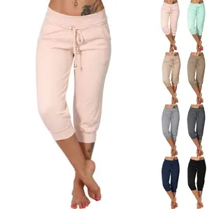 Goranbon Women's Loose Drawstring Capri Yoga Pants with Pockets, Comfortable Lounge Joggers for Pajama Wear