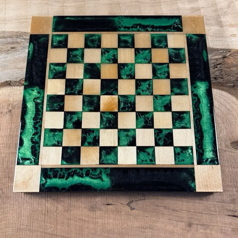 Jungle Green Black Onyx Maple Wood Chess Board (INCLUDES GLASS PIECES)
