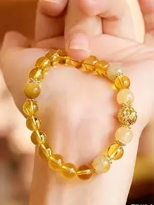 Citrine Crystal Bracelet for Women & Men, Handmade 8mm Golden Gemstone Beads, Crystal Beaded Energy & Wealth Stone Jewelry, Elegant Gift