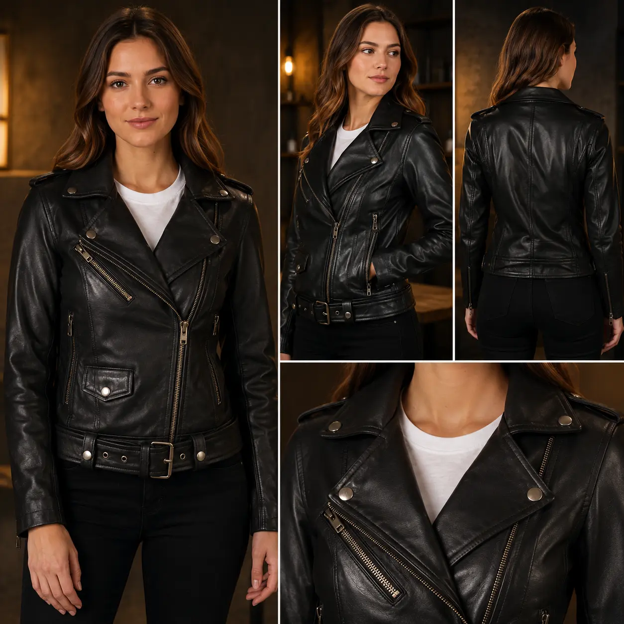 Harper Women's Black Genuine Leather Biker Jacket