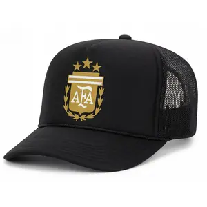 Arg Trucker Hat, WC2026 ,Black Mesh Trucker Cap with Gold Graphic 3-Star Crest Logo - Comfortable Casual Everyday Hat for Soccer Fans