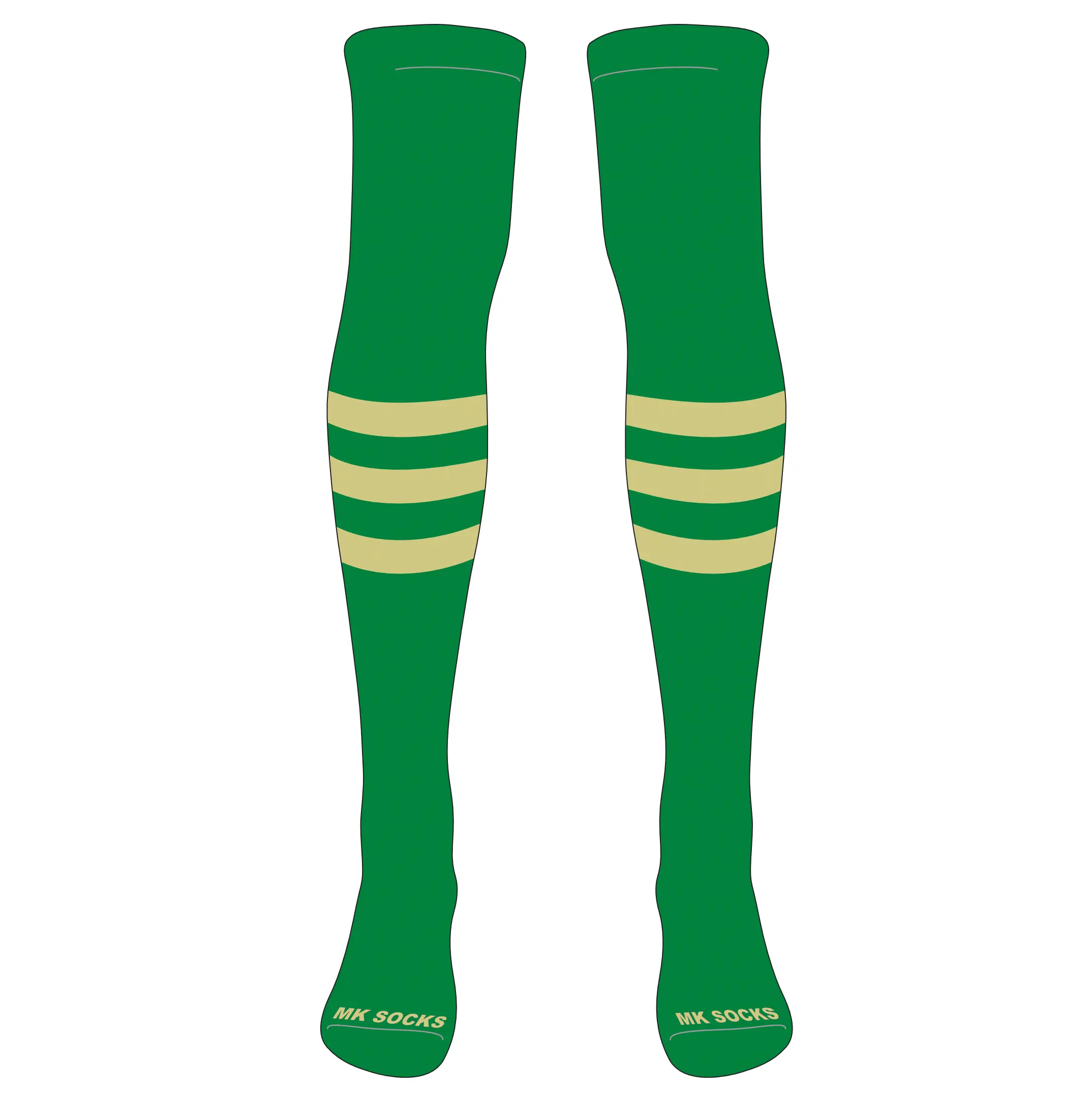 MK Socks Striped Over the Knee Baseball, Football Socks (A) Kelly Green, Vegas Gold