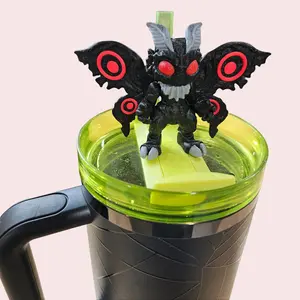 MOTH MAN STRAW BUDDY STRAW TOPPER FOR TUMBLER CUP Unique Design with Red Eyes and Wing Details Perfect for Personalizing Your Beverage