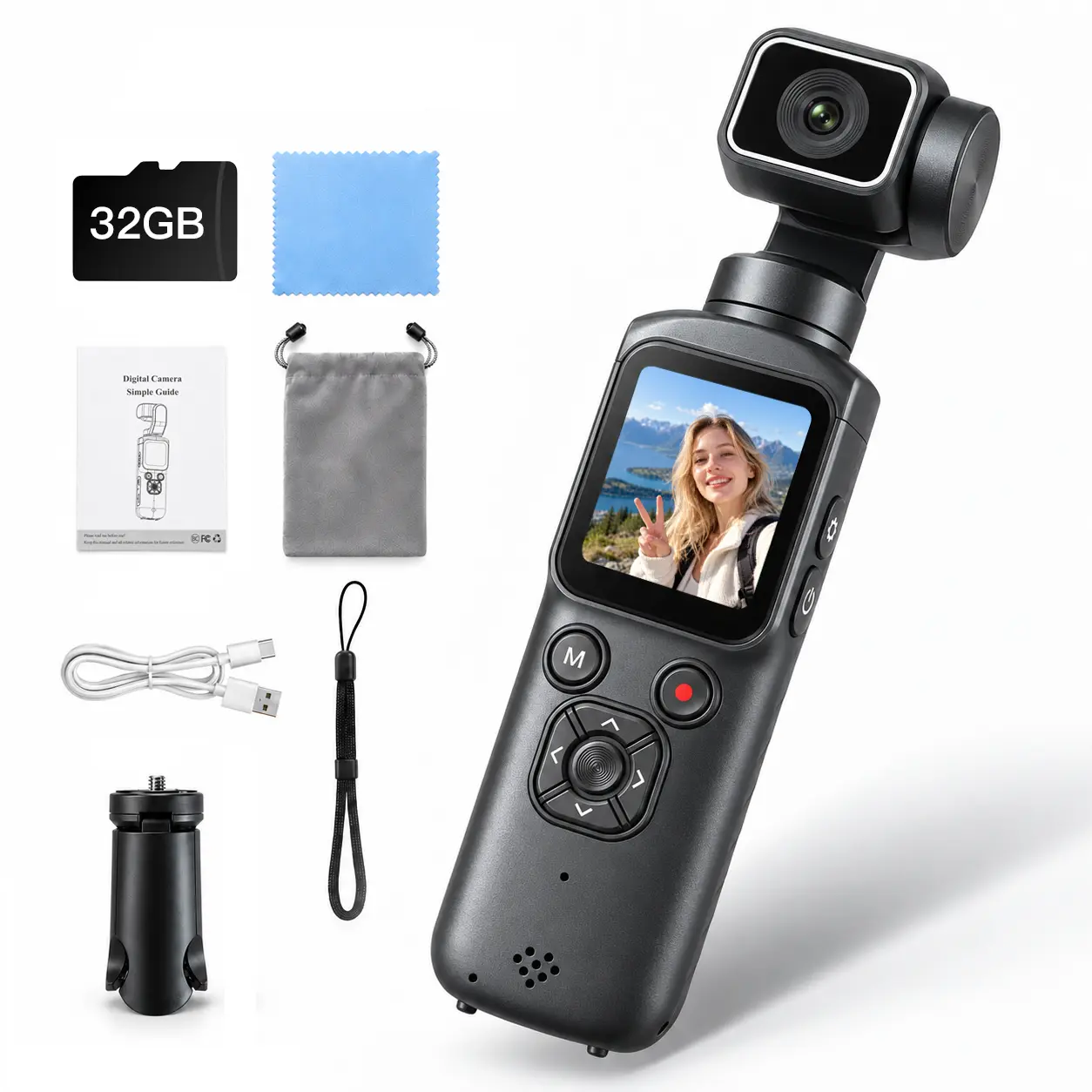 AVYQON 4K/30FPS Pocket Vlogging Camera with Auto Face Tracking, 330° Motorized Pan, Wi-Fi, 1.72-Inch Touchscreen, 32GB Memory Card and Mini Tripod for Travel and Content Creation