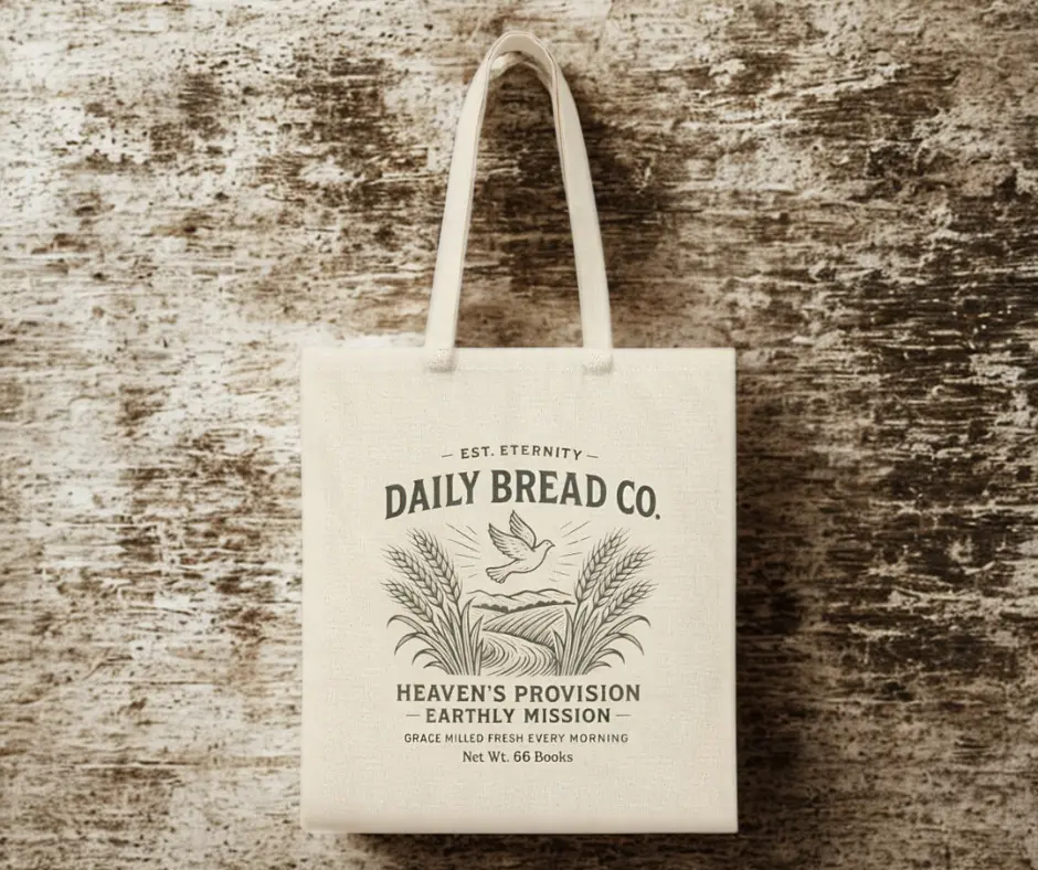 Daily Bread Co. Tote Bag - Christian Canvas Tote, Vintage Flour Sack Style, Faith-Based Gift, Bible Verse Tote, Farmhouse Scripture Bag