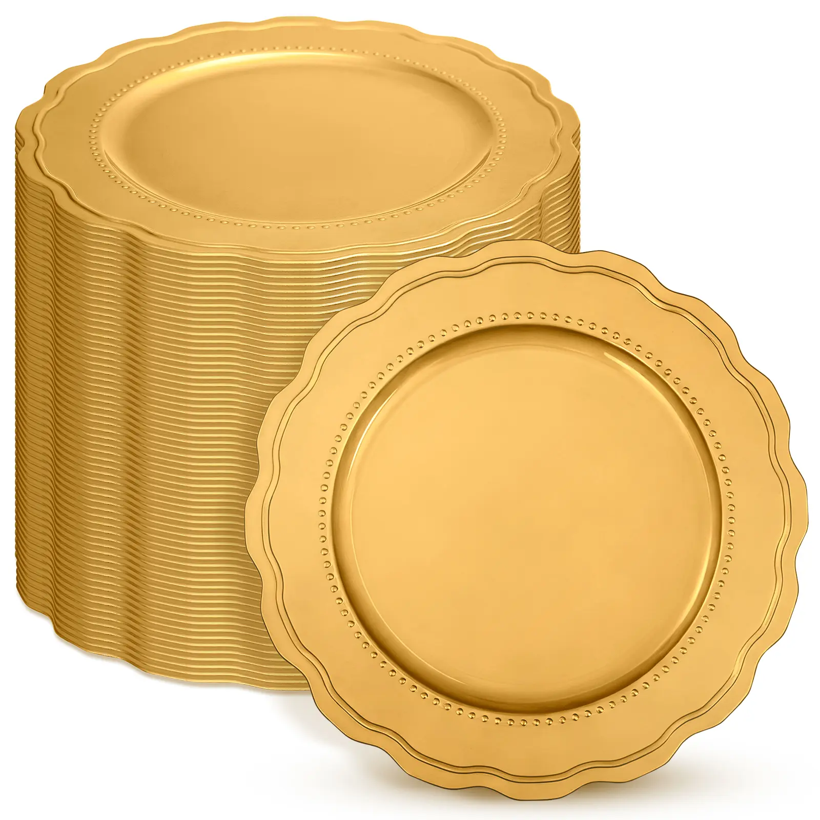 24/50 Pack Gold Silver Scalloped Charger Plates for Wedding Reception Bridal Shower Baby Shower Graduation Party Table Decor Mother’s Day Brunch #SummerVibes