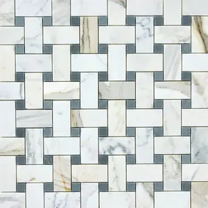 Calacatta Gold & Gray Large Basketweave 12x12 Polished/Honed Marble Mosaic Tile Sample