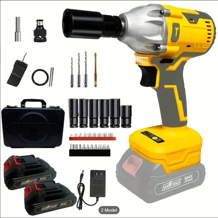 Cordless Impact Wrench Kit, 320 N.M Electric Wrench with 8Vh Lithium Ion Battery Power Shock Driver Built-in LED Light Electric Wrench Tool, 1 or 2 Replacement Batteries Clutch Head Screwdriver Kit Brushless Impact Cordless Electric ratchet wrench set