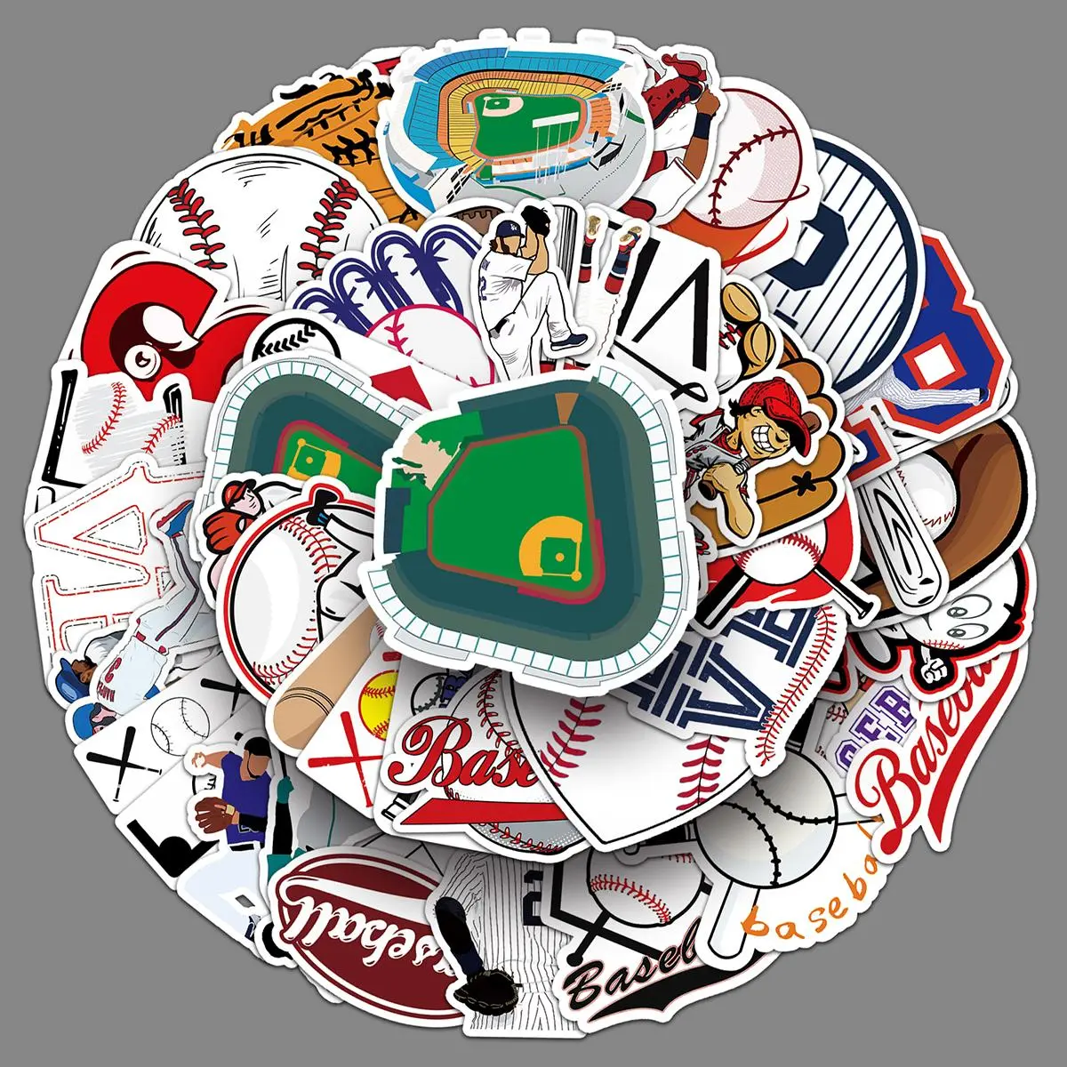 50pcs Random Baseball Pattern Sticker, Waterproof Self Adhesive Decor Paper, Decor Sticker for Gift Greeting Card Water Bottle Laptop Phone Funny Stickers