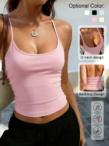 Women U-Neck Backless Ruched Cami Tank Top, Womenswear, Slim Fit, High Stretch & Soft Breathable Fabric, Perfect for Yoga, Daily Outings & Casual Sports