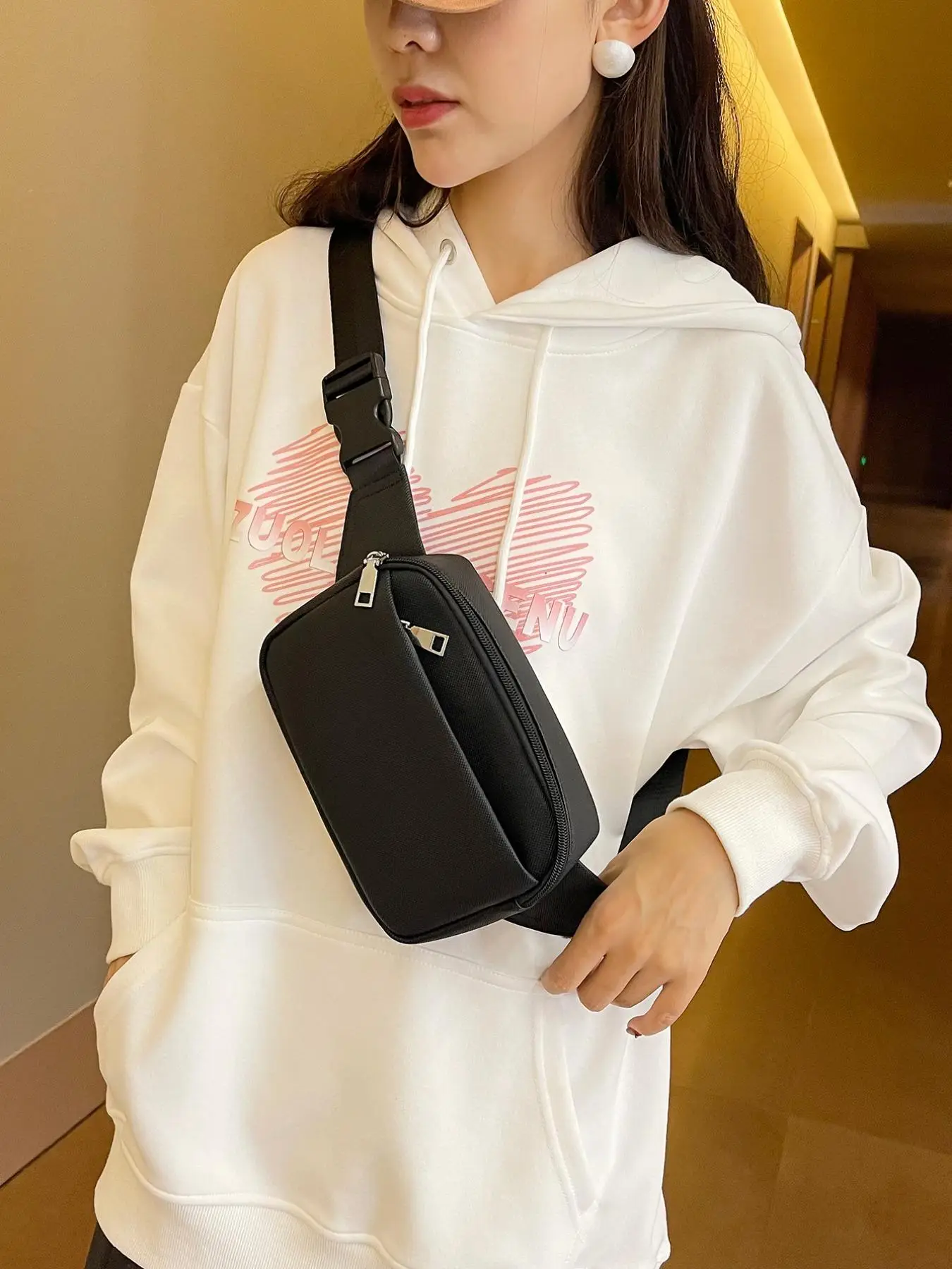 Women's Simple Solid Color Zipper Belt Bag, Casual Trendy Pu Leather Chest Bag for Daily Used, Female All-match Basic Fanny Pack