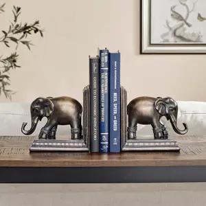 Danya B. Ornate Elephants Polyresin Bronze Patina Finish Bookend Set of 2