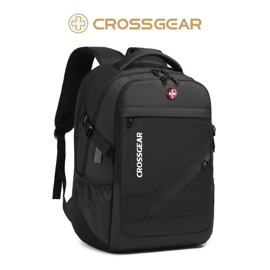 CROSSGEAR 30L Polyester/Nylon Travel Backpack - 17.3in Laptop Compartment for Travel/Business, Cable Pass Charger Ports, Anti-Theft Back Panel, Water-Resistant Zippered Pockets, Comfortable Shoulder Straps