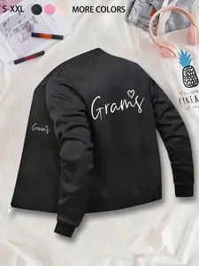 Minimalist Fashion Grandma-Exclusive Heart Printed Baseball Jacket: Daily Casual Comfortable Warm Outerwear, Zipper Design, Retro Style, Ultra-Comfortable Fit, Must-Have for Casual Outfits