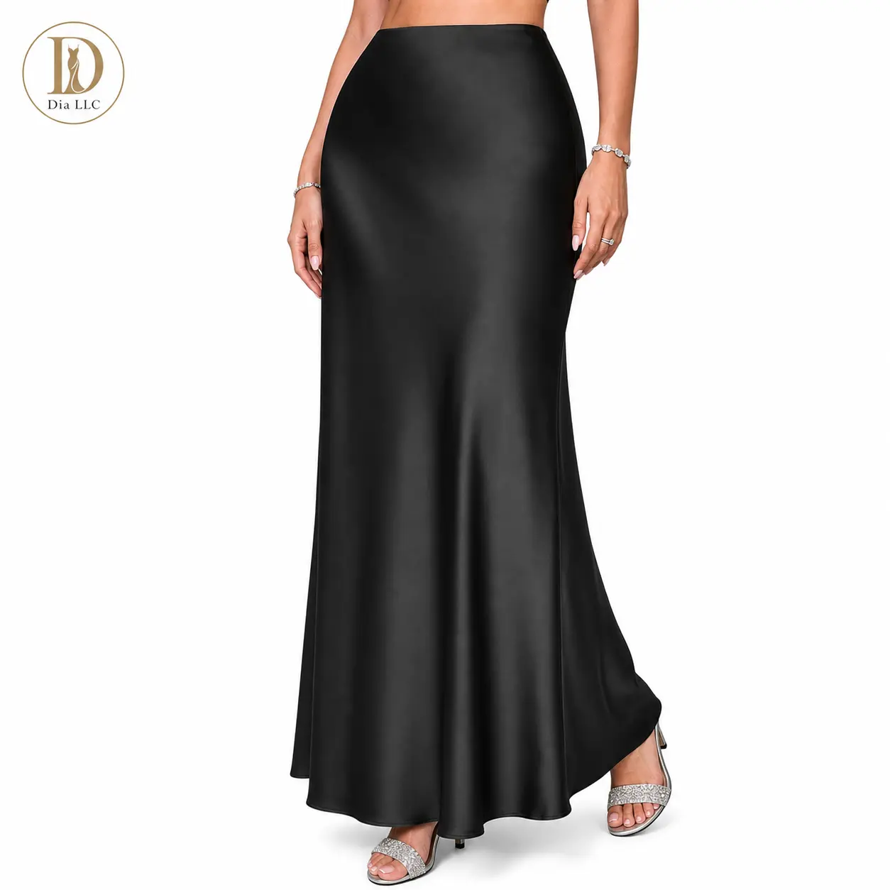 Dia LLC Women’s Satin Maxi Skirt, High Waisted Elegant A-Line Long Skirt, Flowy Floor Length Evening Party Vacation Outfit