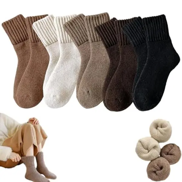 Women's Minimalist Plain Merino Wool Boot Socks, Ultra Warmth Sports Socks, 5-Pair Multiple Packs, Ideal for Hiking & Chilly Cabin Wear, 5-Pairs, Solid