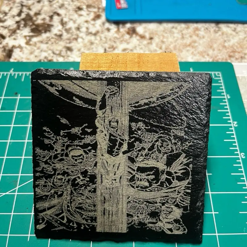 Invincible Epic Space Battle Engraved on Slate Coasters 4 PACK - Black Design with Unique Artwork - Tableware