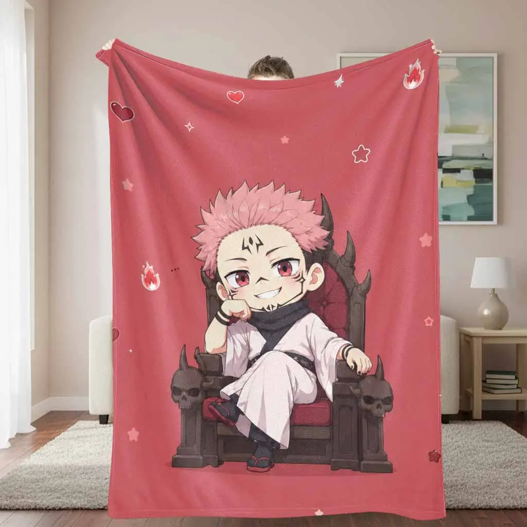 Anime Character Flannel Fleece Blanket Kawaii Chibi King Design Ultra Soft Plush Lightweight Cozy Warm Texture Throw Suitable For Bedroom Sofa Living Room Travel Camping Nap Decor Gifts