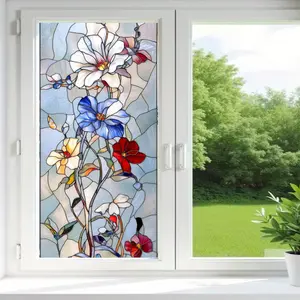 1pc Retro colored glass flowers, electrostatic adsorption waterproof, electrostatic stickers, light luxury artistic flowers suitable for home decoration, glass decoration, privacy decorative glass stickers, DIY flower electrostatic stickers