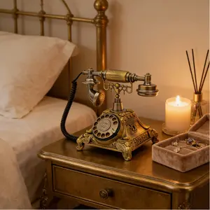 Vintage Rotary Telephone Retro Ornament Desk Phone with Corded Line Figurines Bronze Resin Antique Decor for Home Office Cafe, Functional & Decorative Household Items