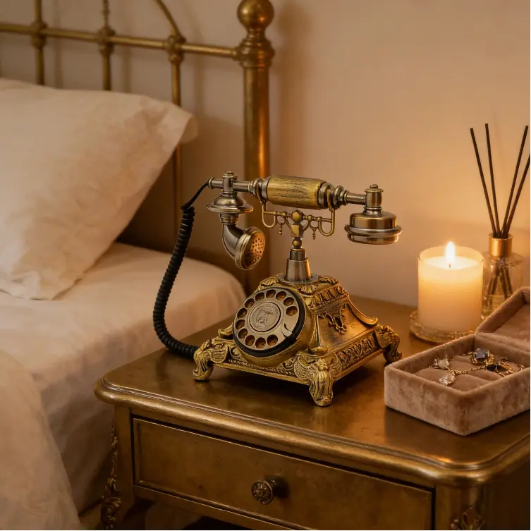 CNCEST Retro Zinc Alloy Rotary Desk Phone - Corded Call, Redial Function, Fiberglass & Bronze Resin Figurine, Aesthetic Room Decor Room Accessory for Home Office Gift Decoration