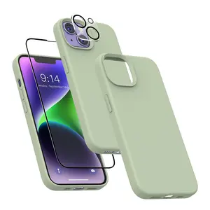 MXX Silicone Case for iPhone 14 Plus,Screen Protector,Camera Lens Protector Cover Soft Anti-Scratch Microfiber Lining,Liquid Gel Finish Coating Fullbody Protection 6.7" 2022 (Copper Green)
