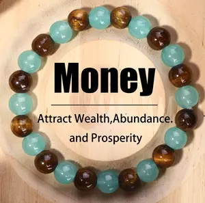 1pc Money Attraction Bracelet with Green Aventurine & Tiger Eye - blue friendship bracelet beaded jewelry protection bracelet encouragement gift fashion bracelet of the day Colorblock Beaded Crystal Bracelet