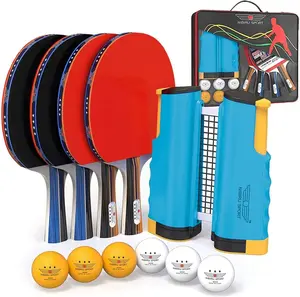 Ping Pong Paddles Set Professional Table Tennis Rackets Balls Retractable Net
