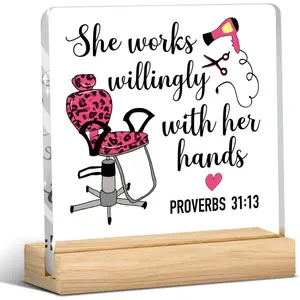 Hair Salon Decor, Pink Hairdresser Gifts, Salon Decor for Hair Stylist, Cosmetology Graduation Decorations, Thank You Gift for Hairstylist Women, Hairapist Proverbs 31:13 Acrylic Table Decoration