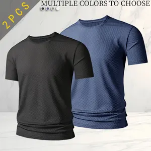 Two-piece waffle short sleeve set, casual and simple style, breathable fabric comfortable and not stuffy, unique texture with a premium feel, suitable for sports and fitness, available in multiple colors for a fashionable look