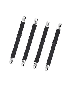 4pcs Bed Sheet Suspenders Adjustable Bed Sheet Holder Straps Sheet Fasteners Heavy Duty Bed Sheet Grippers for Mattresses Fitted Sheets Flat Sheets, Black