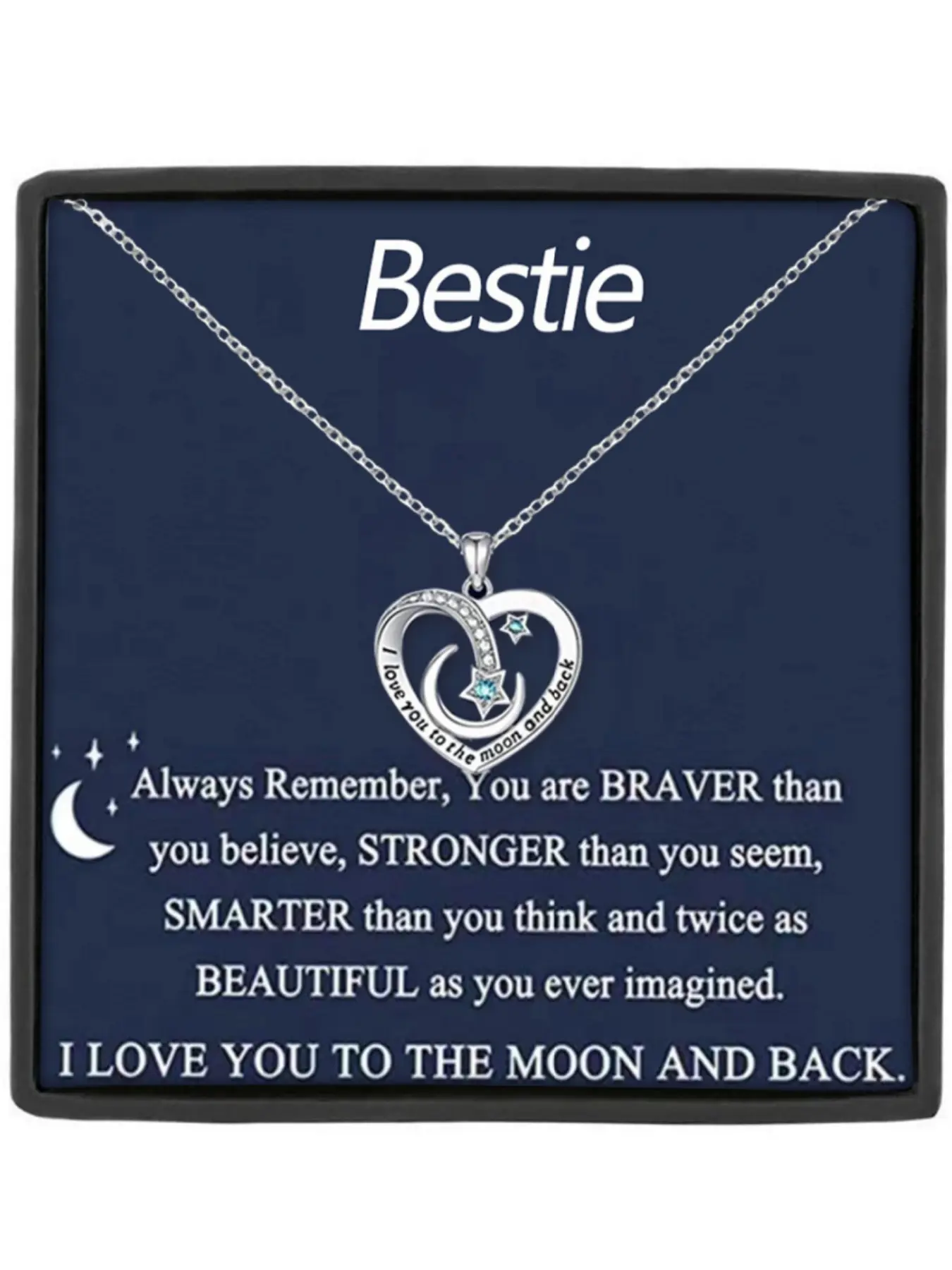 To MyBestie Heart Moon Pendant Necklace, Love Heart Necklace, Friendship Gift, Birthday Gifts, Christmas Gift, Heart Shaped Necklace, Zircon Necklace