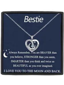 To MyBestie Heart Moon Pendant Necklace, Love Heart Necklace, Friendship Gift, Birthday Gifts, Christmas Gift, Heart Shaped Necklace