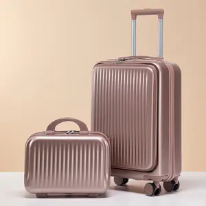 Carry On Luggage Set 2 Piece 14 Inch and 20 Inch Suitcase with Front Opening Design TSA Lock and Matching Makeup Case Travel Luggage champagne